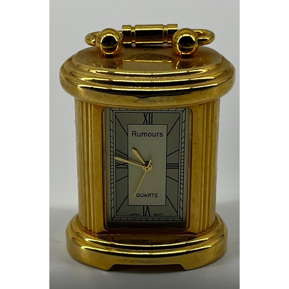 Vintage Rumours‎ Quartz Mini Clock Miniature Gold Tone Japan MVT Ribbed Accents